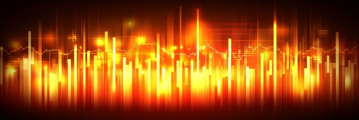 Financial Market Surge Glowing Red and Orange Stock Prices Soar on a Dynamic Chart Display
