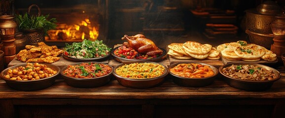 Roast Chicken with Delicious Indian Dishes