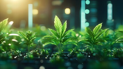 Fototapeta premium Cannabis Plants Growing in a Futuristic City Setting