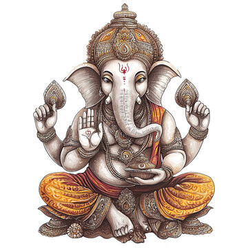 Lord Ganesha. Ganesha character illustration on transparent background. 