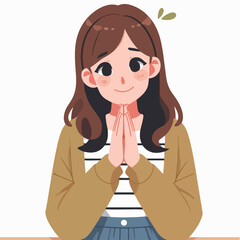 Happy Young Woman with Folded Hands Expressing Gratitude Illustration