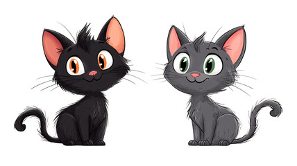 Adorable Cartoon Kittens Black and Gray Cats Cute Pets Friendly Felines Illustration