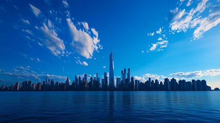 Fototapeta premium City Skyline at Sunset Over Water