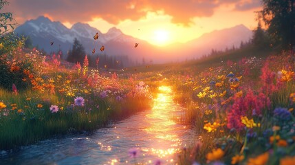 Obraz premium Sunset Serenity: A Magical Meadow