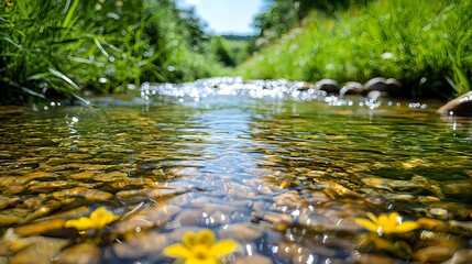Fototapeta premium Clear Stream Flowing Over Smooth Stones