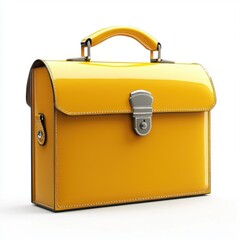 Bright environment with stylish yellow briefcase close-up product photography in modern office