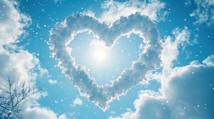 Naklejka premium Heart-shaped clouds fill the sky nature photography serene environment dreamy viewpoint love concept