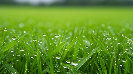 Close Up Dew Drops on Lush Green Grass