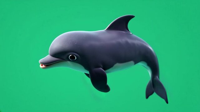 Cartoon dolphin swimming green screen, animation background, children's book