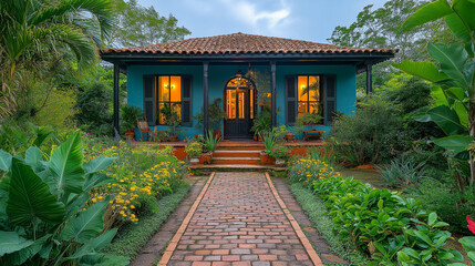 Fototapeta premium Beautiful Luxurious villa . summer residence on luxury resort and beautiful garden