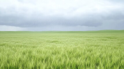 Fototapeta premium Expansive field of green grass beneath a cloudy sky during daytime with scattered clouds and natural scenery