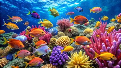 Vibrant Underwater Scene with Colorful Coral Reefs and Tropical Fish