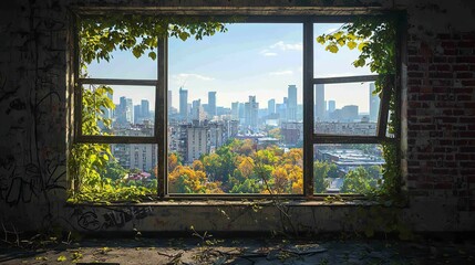 Room featuring a window and vines climbing up the wall