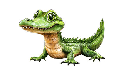 Fototapeta premium Adorable Cartoon Baby Alligator Illustration Cute Green Reptile Character Design Digital Art