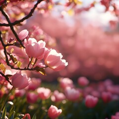 Fototapeta premium Close Up of Soft Pink Magnolia Blossoms in Sunlight