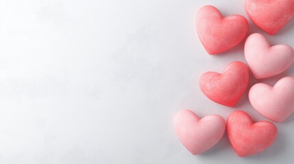 Obraz premium Group of pink hearts arranged on a white background for decorative or romantic themes