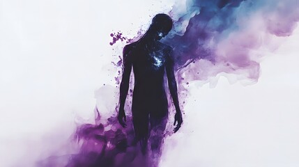 Obraz premium Depression as a Fading Aura A figure dissolving into a sea of deep purples and blues. Mental Health Issues .