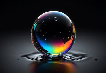 Rainbow Oil Sphere Abstract Art Dark Background