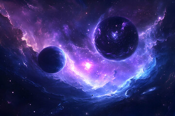 Fototapeta premium Exploring the vastness of space with vibrant cosmic colors and celestial bodies in a mesmerizing nebula tapestry