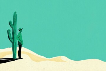 Desert ecologist studying boiling landscape arid region illustration