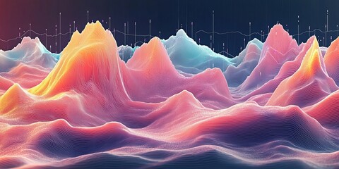 Abstract Visualization Of Data Trends, Featuring Peaks, Valleys And Colorful Gradients.