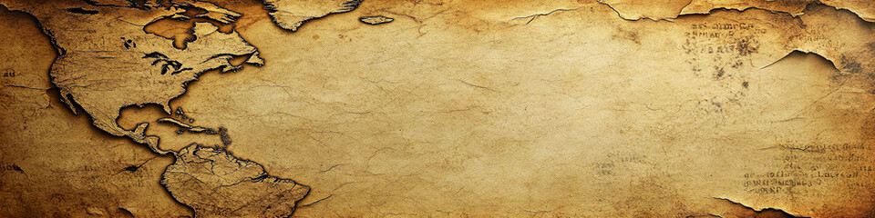 Obraz premium Old map of America with worn parchment texture and torn edges in sepia tones. Generated with AI.