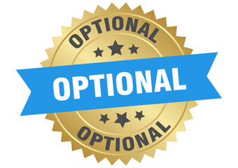 optional. optional round blue and gold label isolated on transparent background