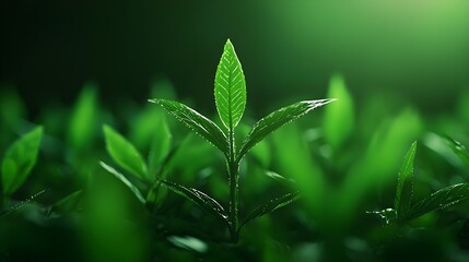 Fototapeta premium Closeup of Vibrant Green Sprout Emerging in Lush Foliage