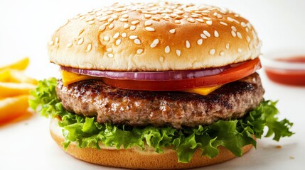 A close-up of a burger isolated with no background distractions