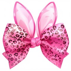 Stylish pink bow with leopard-print bunny ears, perfect for fashion and accessory designs.