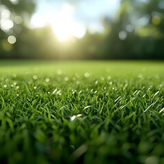 Naklejka premium Closeup Vibrant Green Grass Sunlight Background
