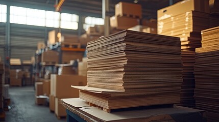 Obraz premium A stack of cardboard boxes in a smart warehouse, symbolizing logistics and industry.