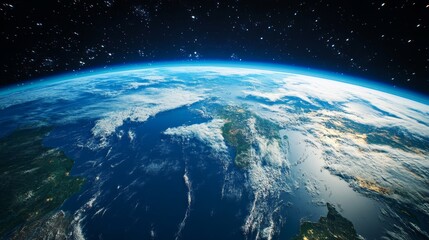 Fototapeta premium Earth as Seen from Space Highlighting Vibrant Blue Oceans and Green Lands