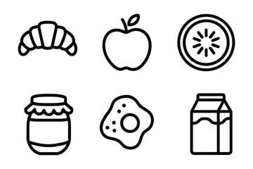Food Line Icons - Minimalist Black Line Vector Icons for Breakfast and Groceries