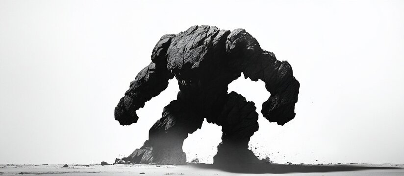 Stone golem rising, desert landscape, game asset