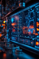Obraz premium High-tech control panel displaying vibrant data visualizations and graphs in a modern lab