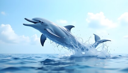 Fototapeta premium An illustration of imaginary, transparent and crystal dolphin entirely made by splash of water ,breathtaking moment on the surface level of water 