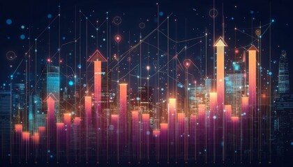 Fototapeta premium Dynamic Futuristic Cityscape Data Visualization, Financial Growth, Vector Illustration