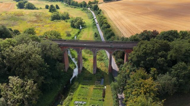Farming industry fields, countryside meadow, picturesque valley, aerial