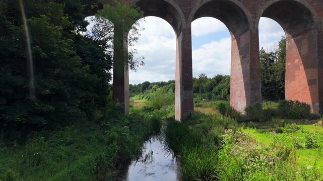 Aerial ascend close-up view, Eynsford Viaduct picturesque location