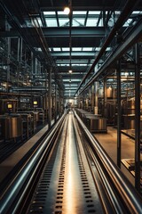 Train on Tracks in Building