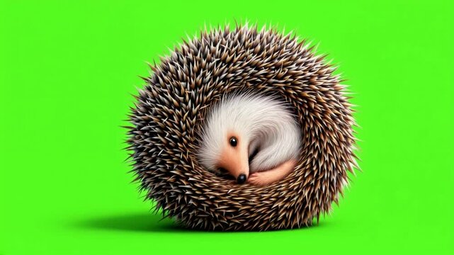 Curled Hedgehog, Green Screen, Studio Shot, Adorable Animal