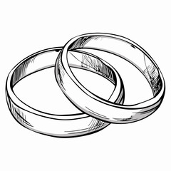 Two wedding rings intertwined in black and white sketch