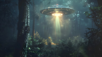 Obraz premium UFO with Beam Light Showcasing Futuristic Technology