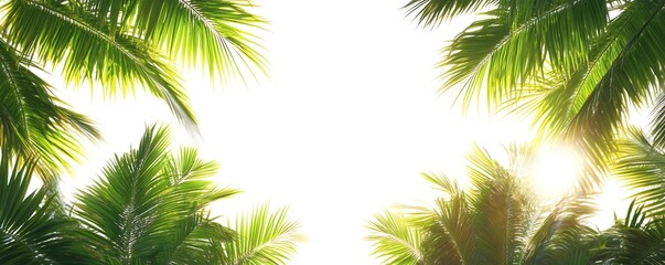 Fototapeta premium Sunlit tropical leaves lush forest nature scene bright environment upward view