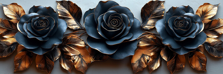 A bouquet of metallic roses with gold accents