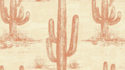 Vintage-style desert cactus pattern with earthy tones and distressed textures for a rustic feel.
