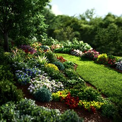 Fototapeta premium Colorful Flower Garden on a Hillside