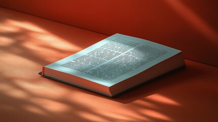 Open book resting on an orange surface with soft shadows, creating a serene atmosphere