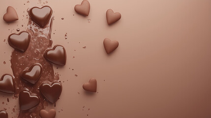 Fototapeta premium A heart-shaped chocolate cake is sitting on a table covered in chocolate chips